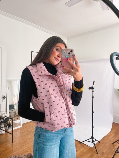 Pink Bow Puffer Vest